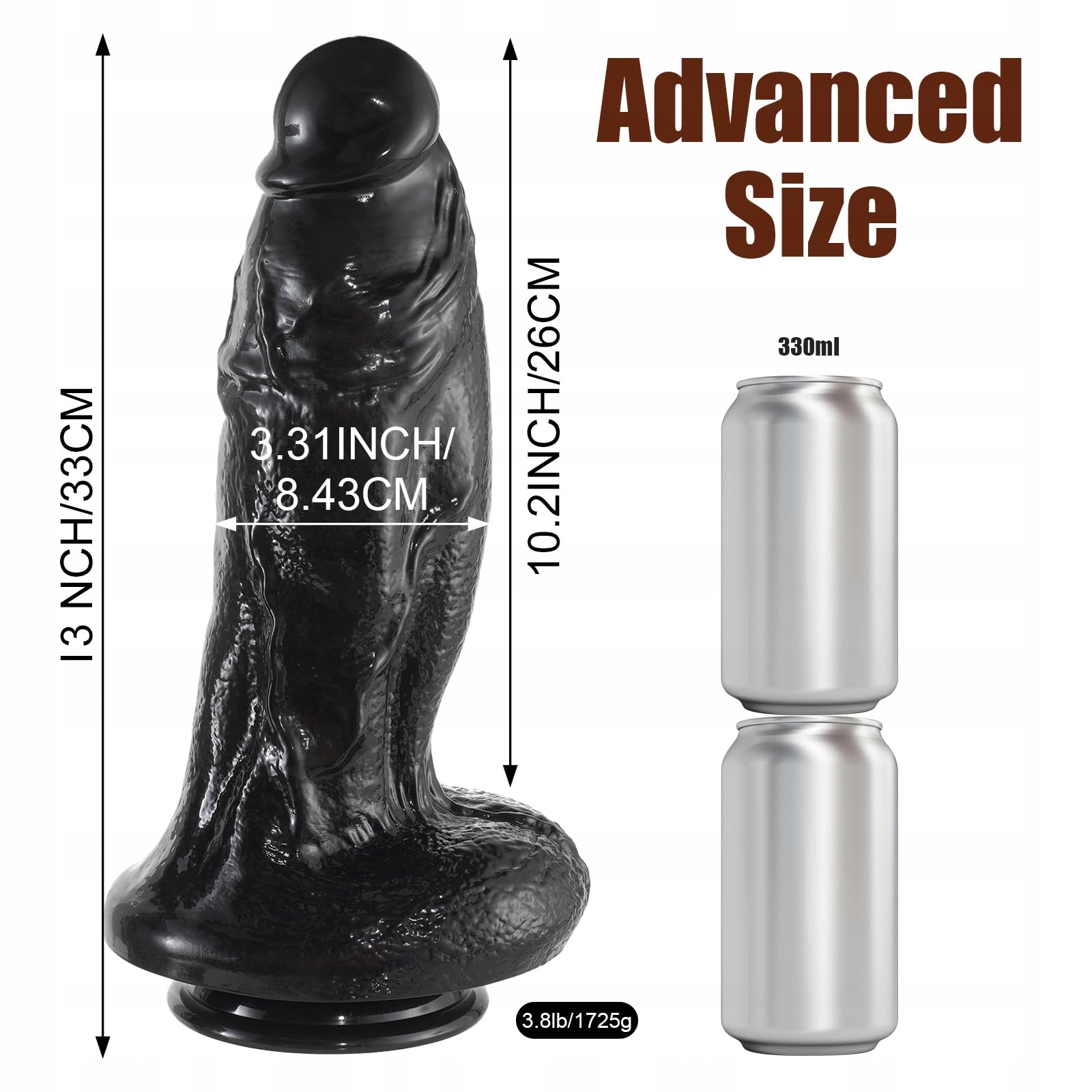 REALISTISCHER Czarny Dildo 33cm 8cm Średnica G-Punkt Stymulacja Ssawka — miniatura 2