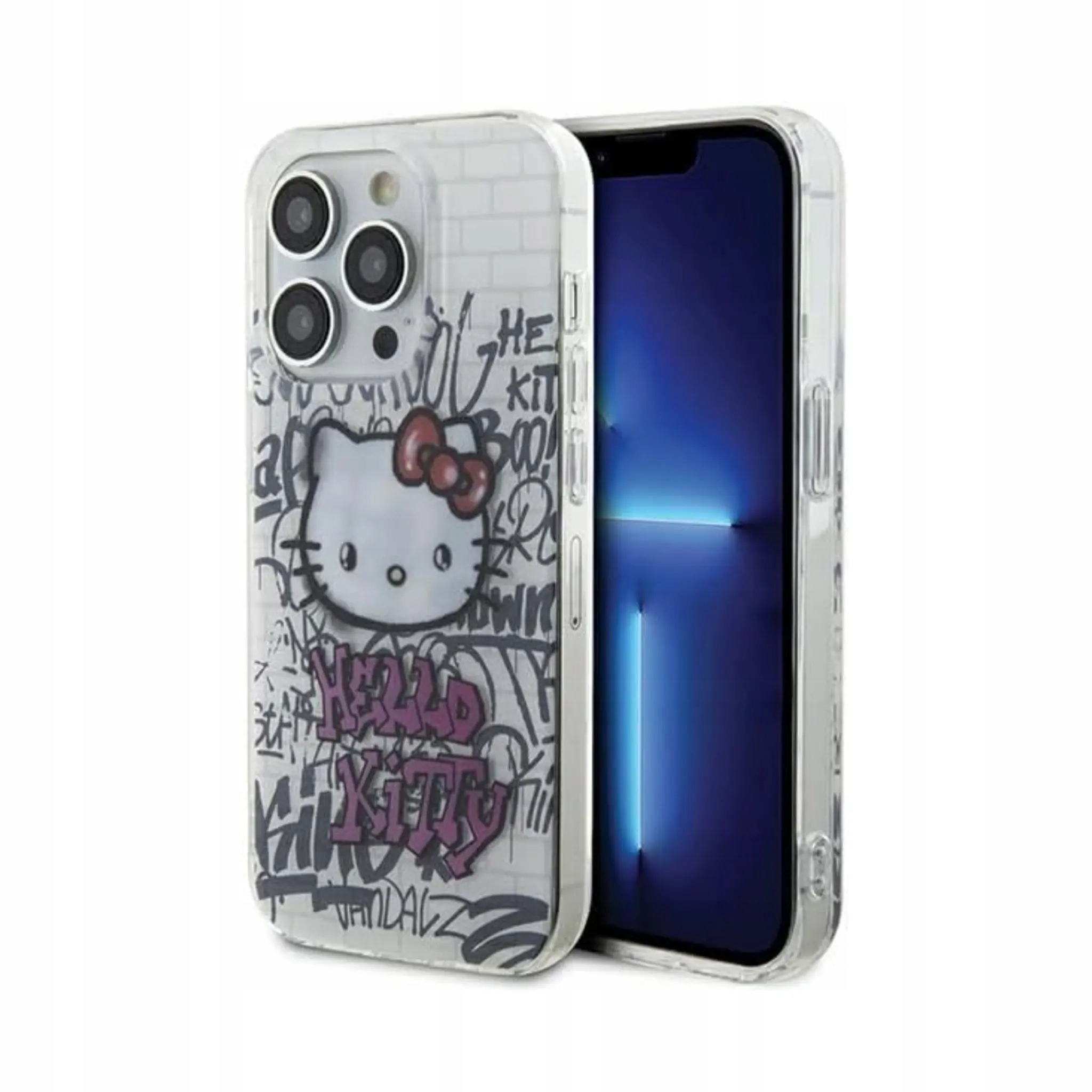 Etui Hello Kitty Kitty On Bricks Graffiti, białe iPhone 15 Pro Max