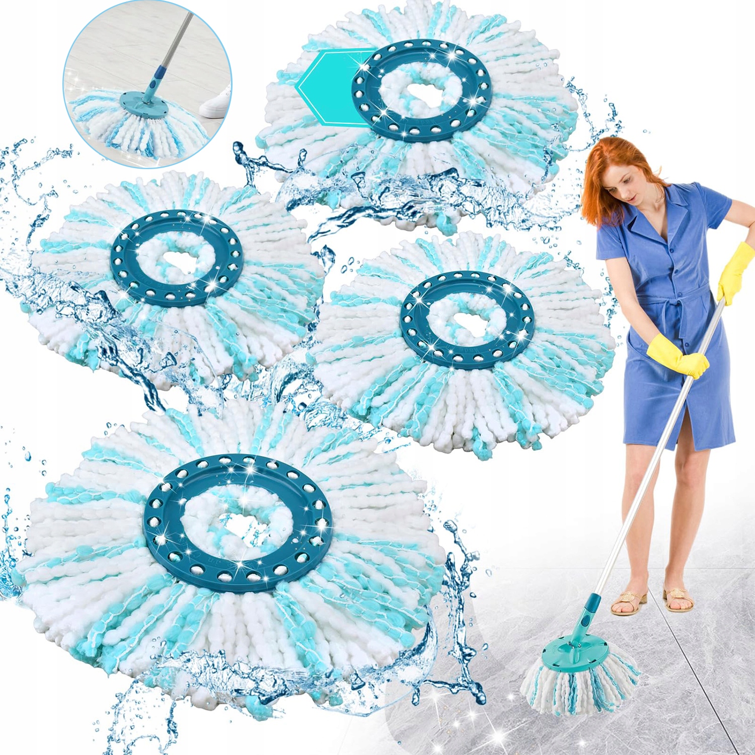 4X Náhradní Hlavice Rotačního Mopu Z Mikrovlákna Pro Leifheit Clean Twist