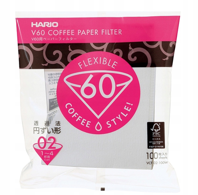 

Filtry papierowe do dripa Hario V60-02 100szt
