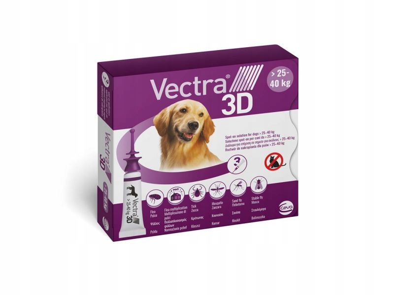 Vectra 3D pies 25-40kg krople na pchły, kleszcze 3 pipety