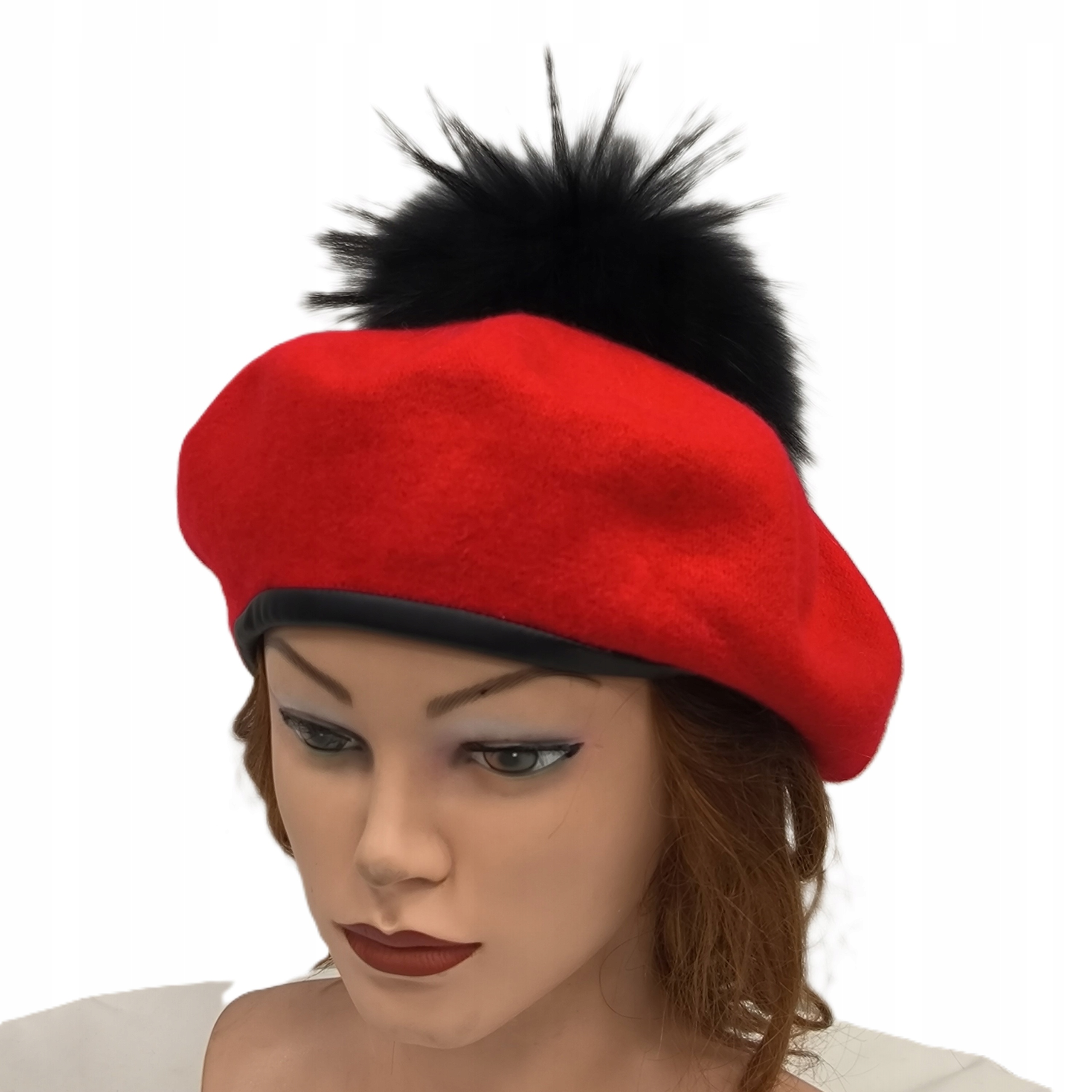 Červený Český Baret s přírodním Velkým bambulem jenot Fezko Tonak floRA