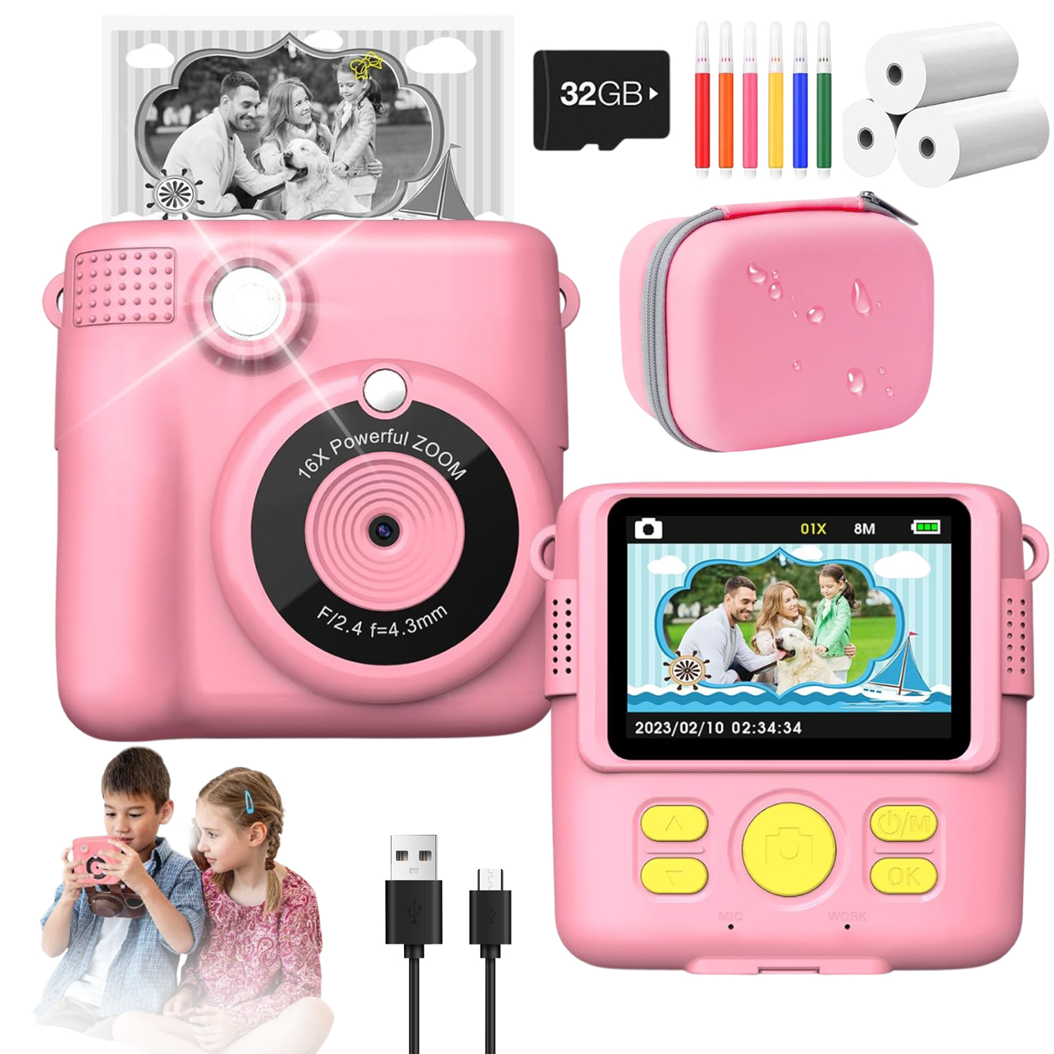 Fotoaparátová Tiskárna Pro Děti S Okamžitou Tepelnou Ochranou Usb Kabel