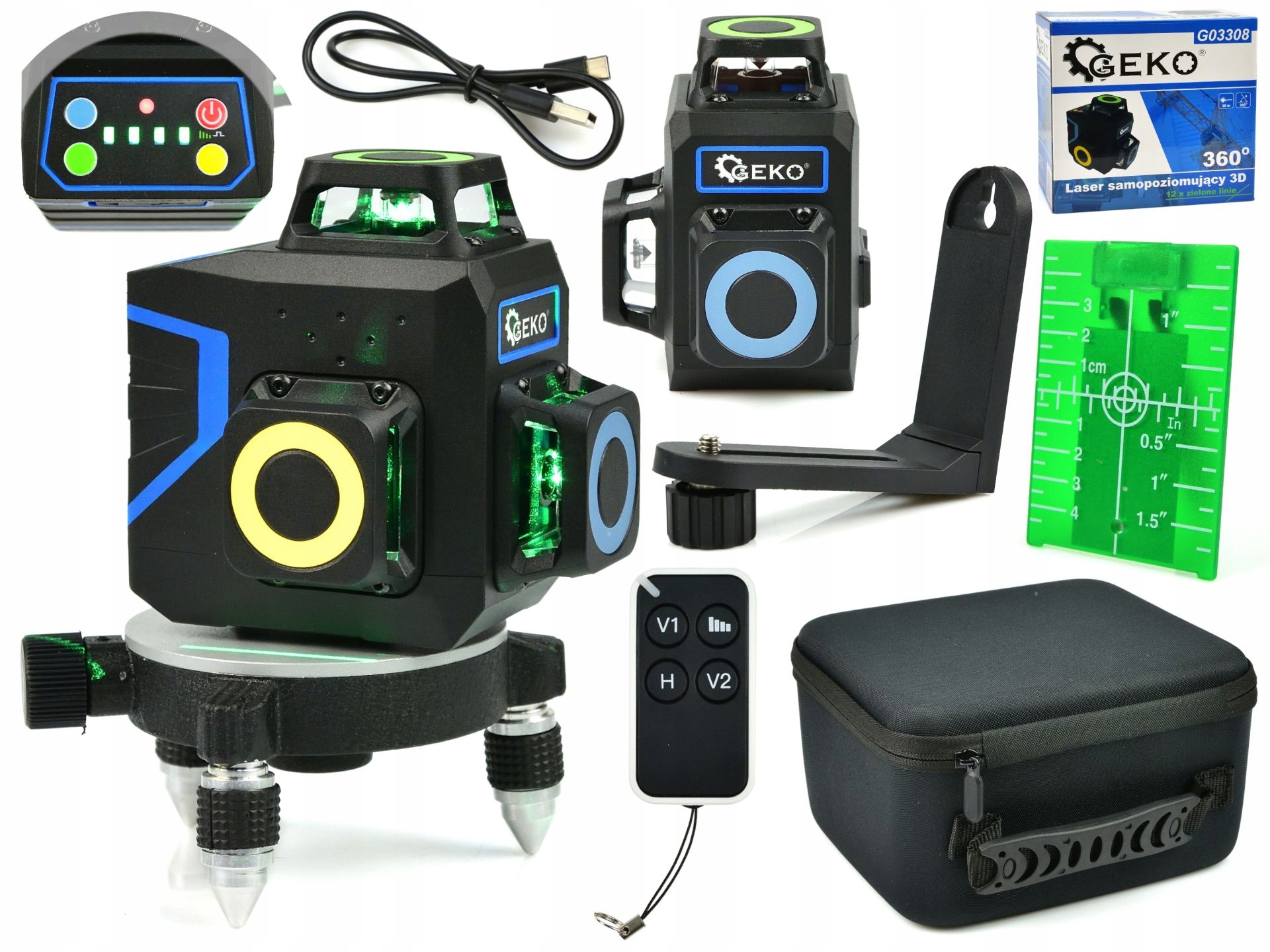 

Laser Samopoziomujący 3D 360° 12xZIELONE Linie