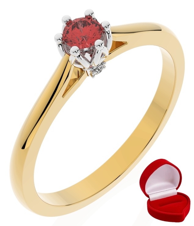 Zlatý Prstýnek 585 14k Rubín 0,09 ct Krabička R27