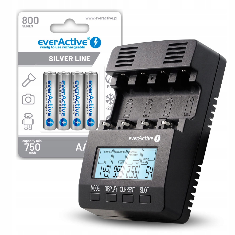 Nabíječka everActive NC-3000 4x nabíjecí baterie everActive R03/AAA 800 mAh