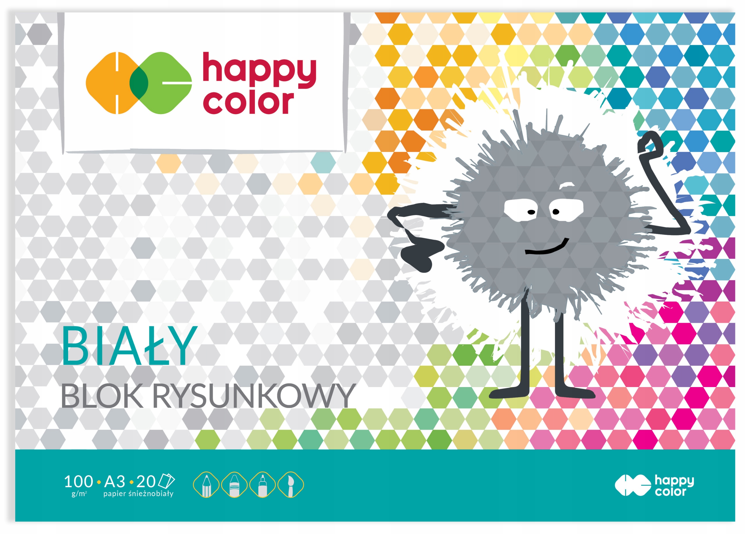Blok rysunkowy biały HAPPY COLOR A3 20 kartek 100g