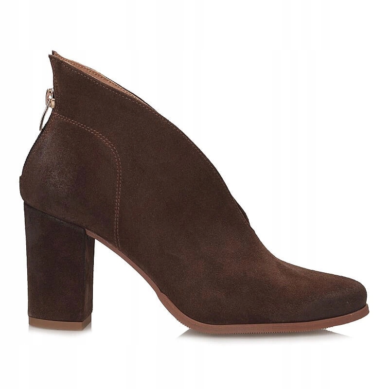 Exkluzivní semišové kotníkové boty na sloupkovém podpatku Exquisite 1231 Tmavě hnědá (Velur)