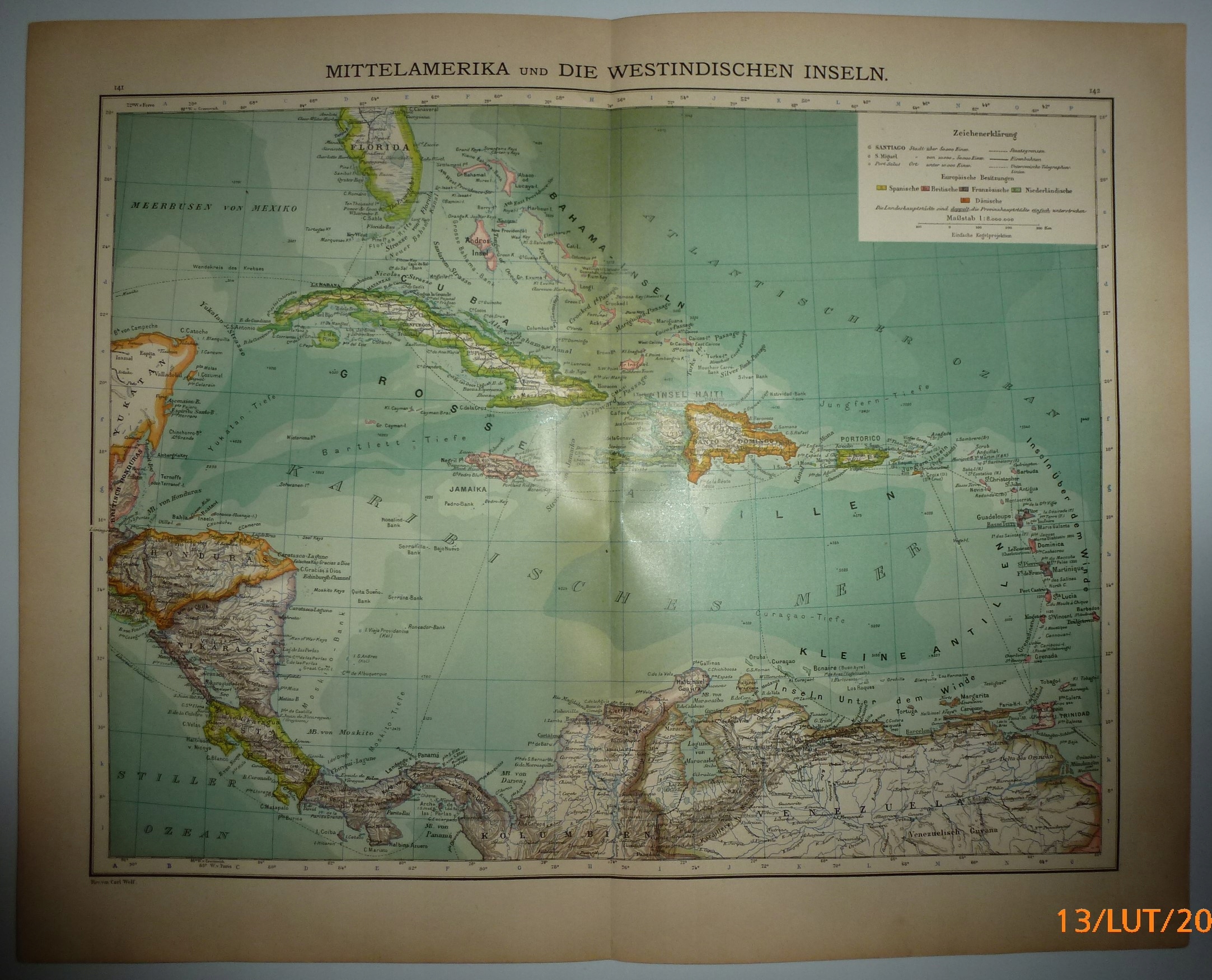 AMERYKA ŚRODKOWA KARAIBY KUBA 1900 Spamers Hand-Atlas