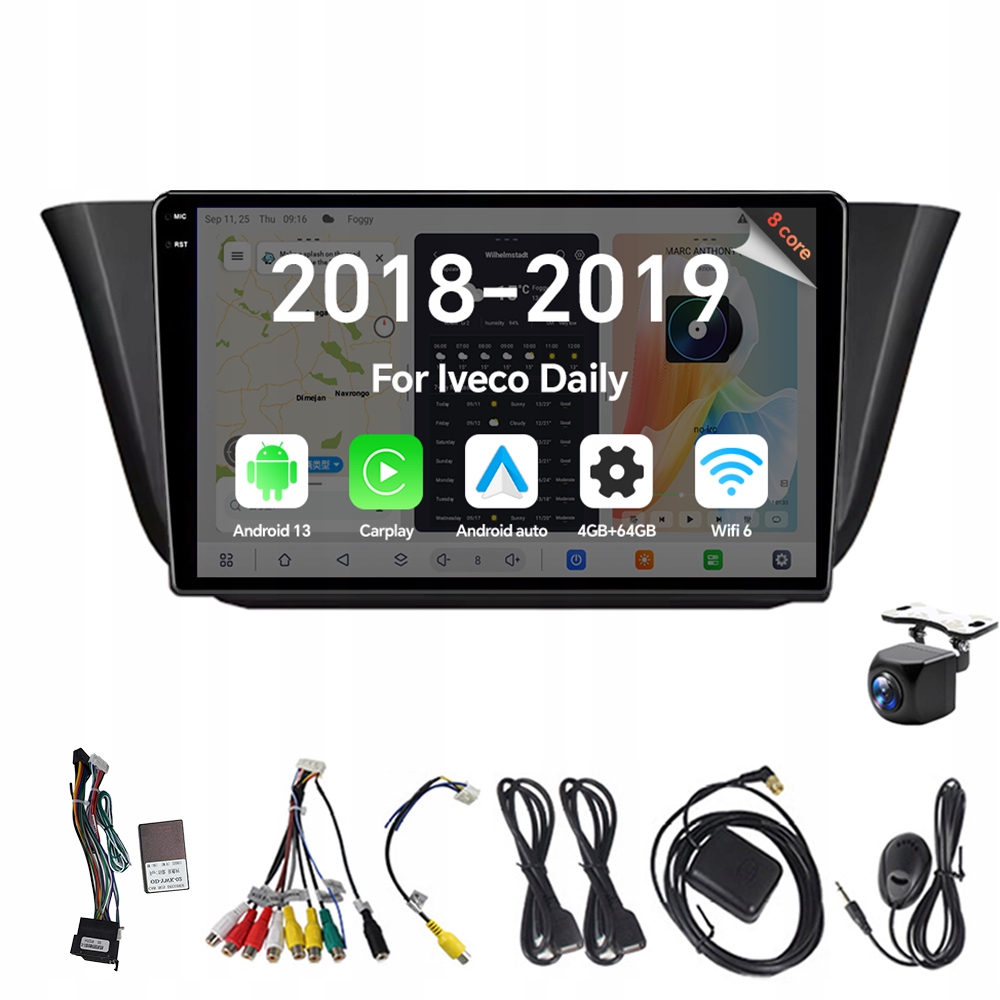 2Din Android 13 Autorádio Gps pro Iveco Daily 2018-2019 s Carplay a 4G, 64GB