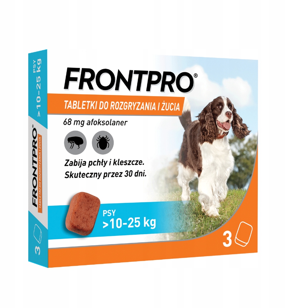 Frontpro Na Pchły I Kleszcze Dla Psa 10-25kg 68mg do rozgryzania żucia 3tab