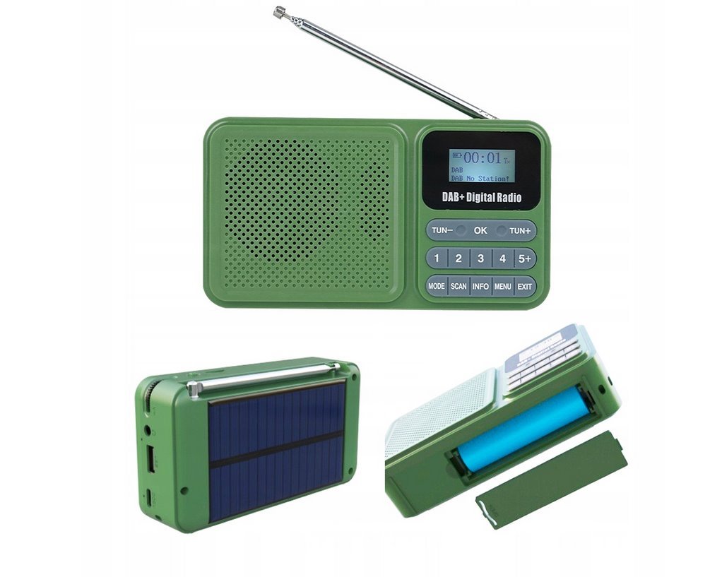 Přenosné Dab+/fm rádio s Bt a solárním nabíjením