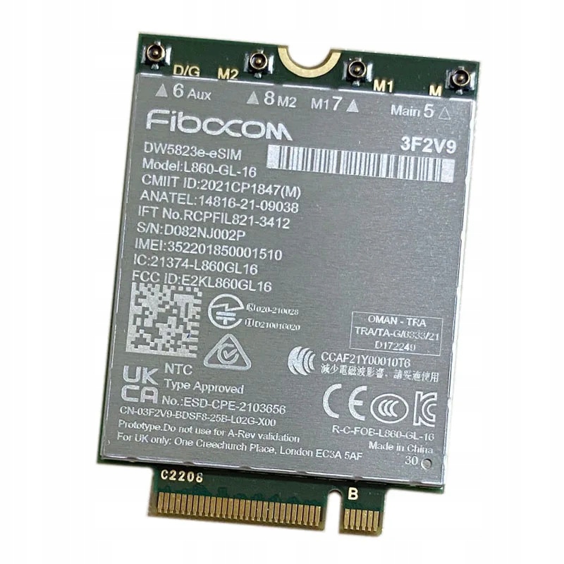 Modem 4G LTE WWAN Fibocom 3F2V9 L860-GL-16 DW5823e M.2 Latitude Precision