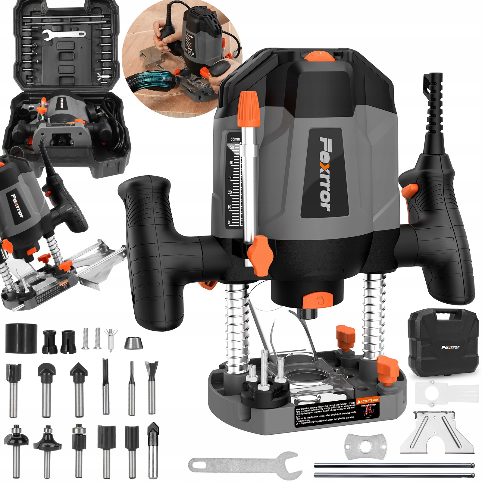 Frezarka Górnowrzecionowa Elektryczna Do Drewna Ręczna 12 Frezów Zestaw