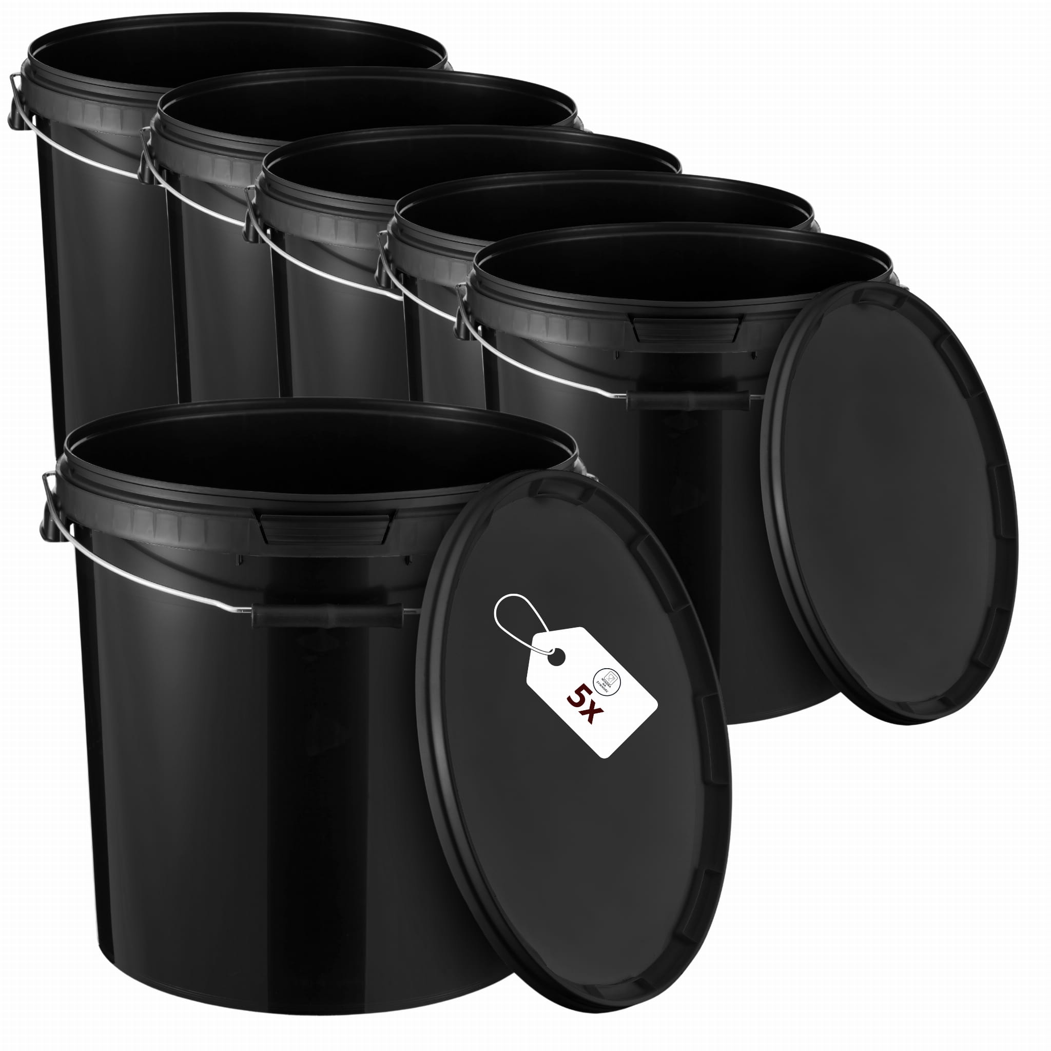 5x Wiadro plastikowe 30L (33L) z pokrywką Czarne Na Żywność