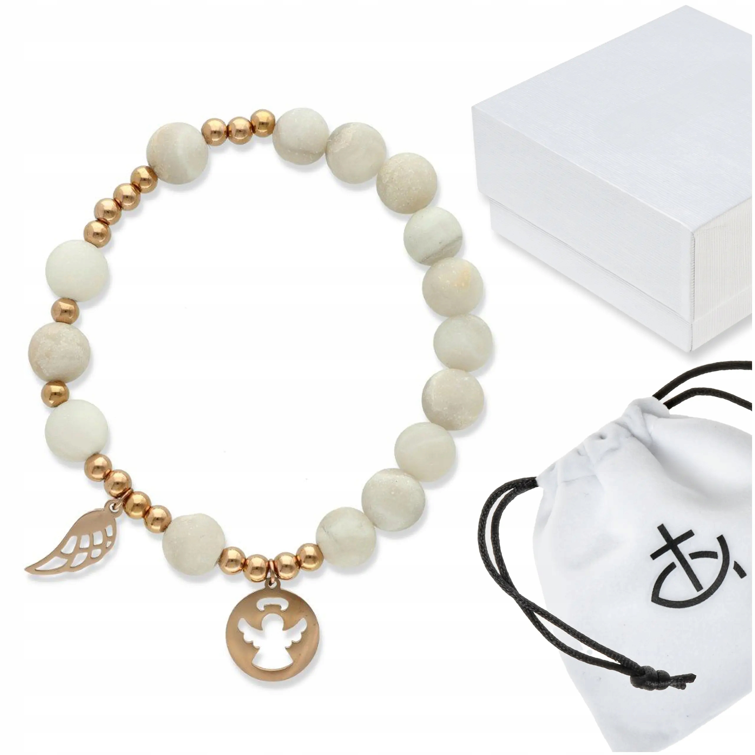 Dámský náramek růženec na ruku z kamenů achát bílý krabička jako dárek