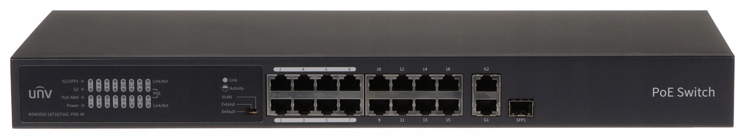 Switch PoE Unv NSW2020-16T1GT1GC-POE-IN Uniview 16x PoE 2x Gb 1x Sfp Rack