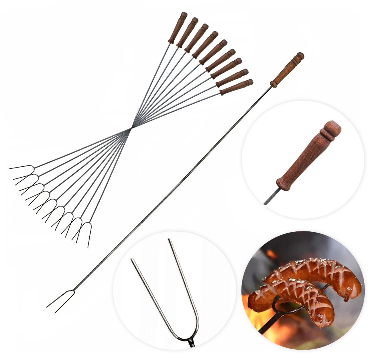 KIJE NA OGNISKO KIEŁBASĘ WIDEŁKI GRIL 100cm -10SZT