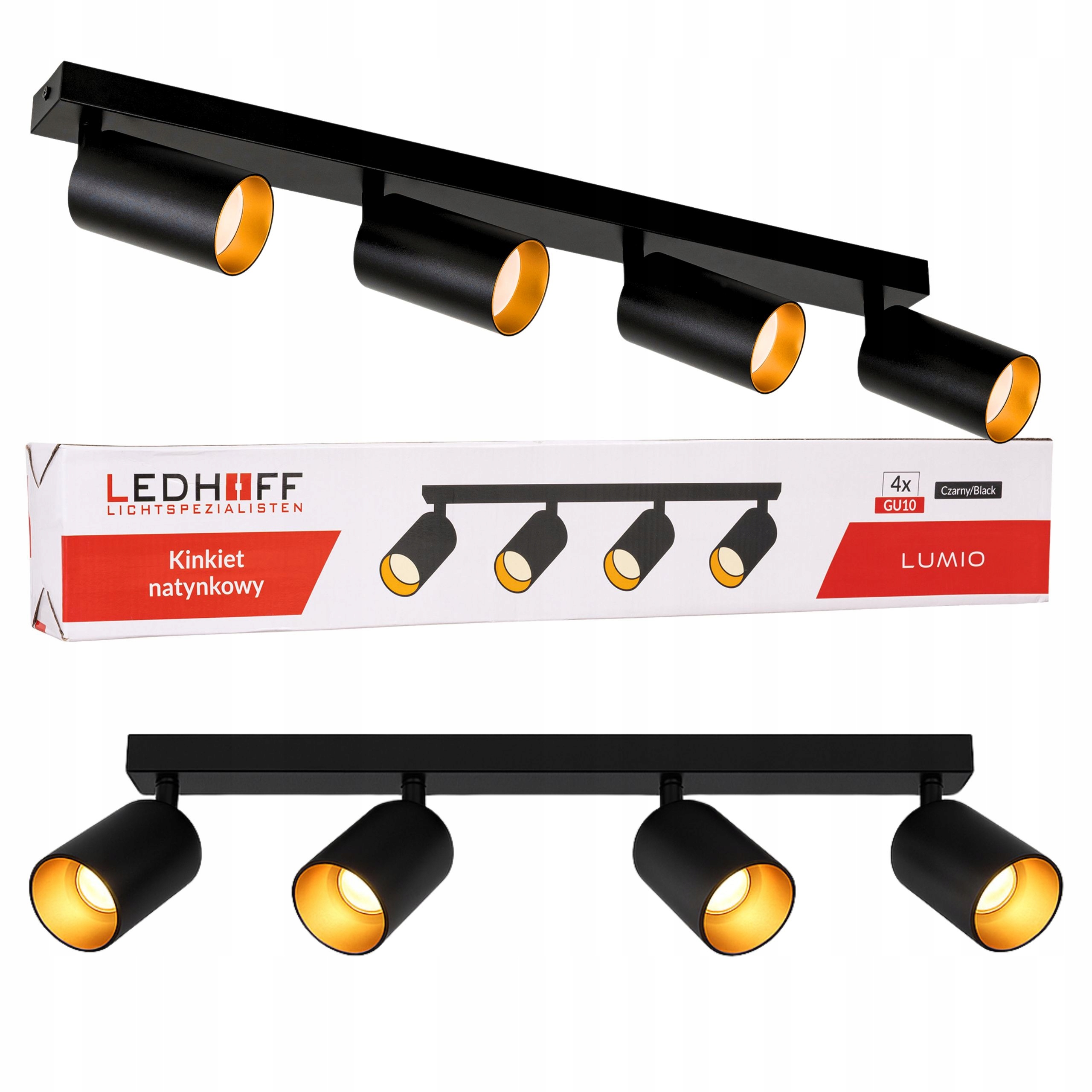 Lampa sufitowa spot Kinkiet oprawa halogenowa Led 4x GU10 czarna Złota tuba