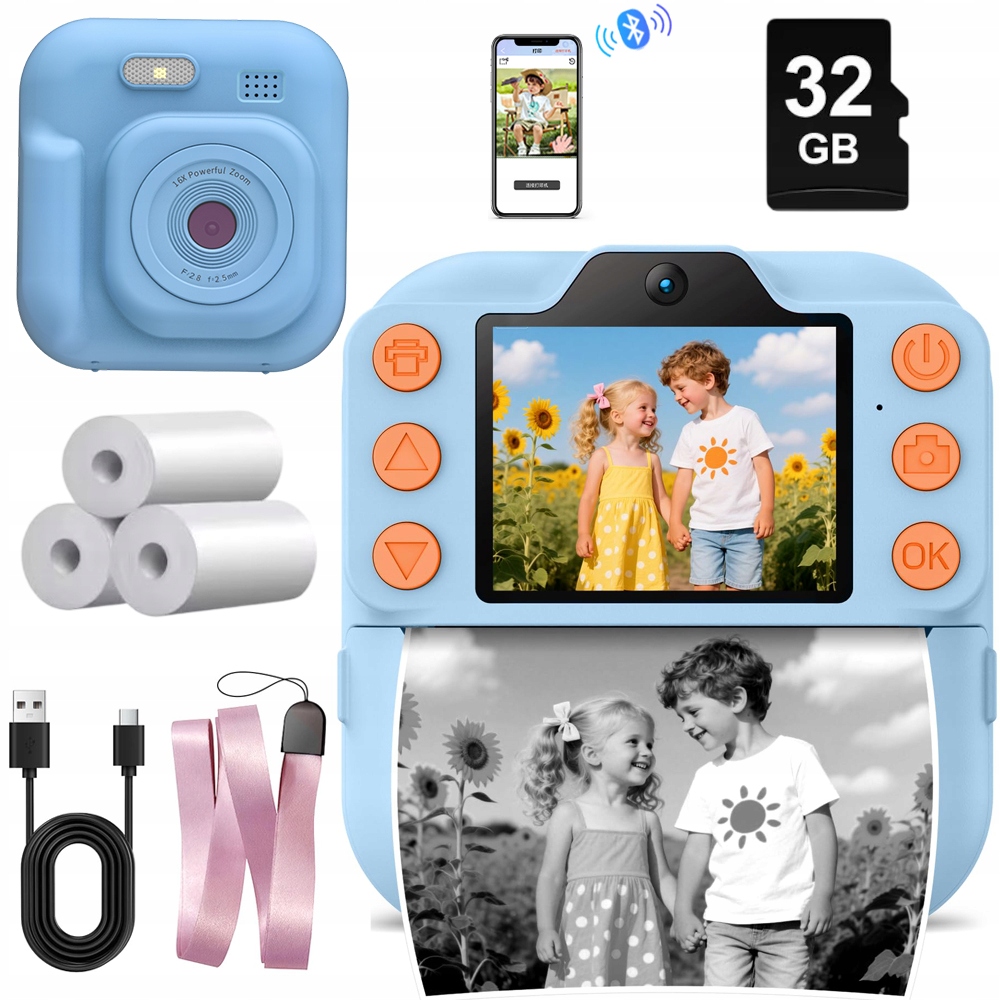 Mini Instantní Fotoaparát, Tiskárna Fotografií Pro Děti Modrá 3 Rolky