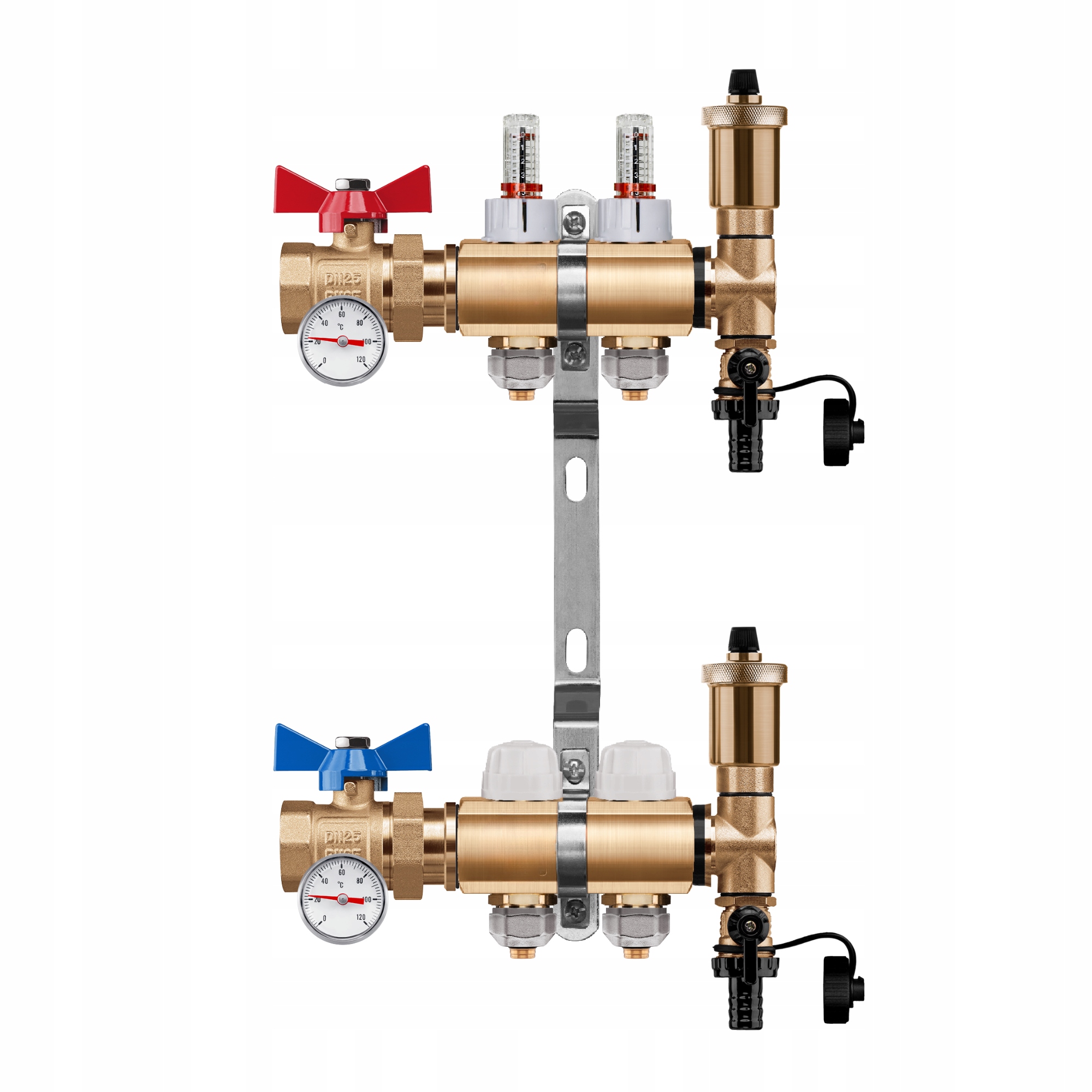 Rozdělovač Podlahy 2 Okruhy Jednoduchý Kulový Ventil Teploměr Pex