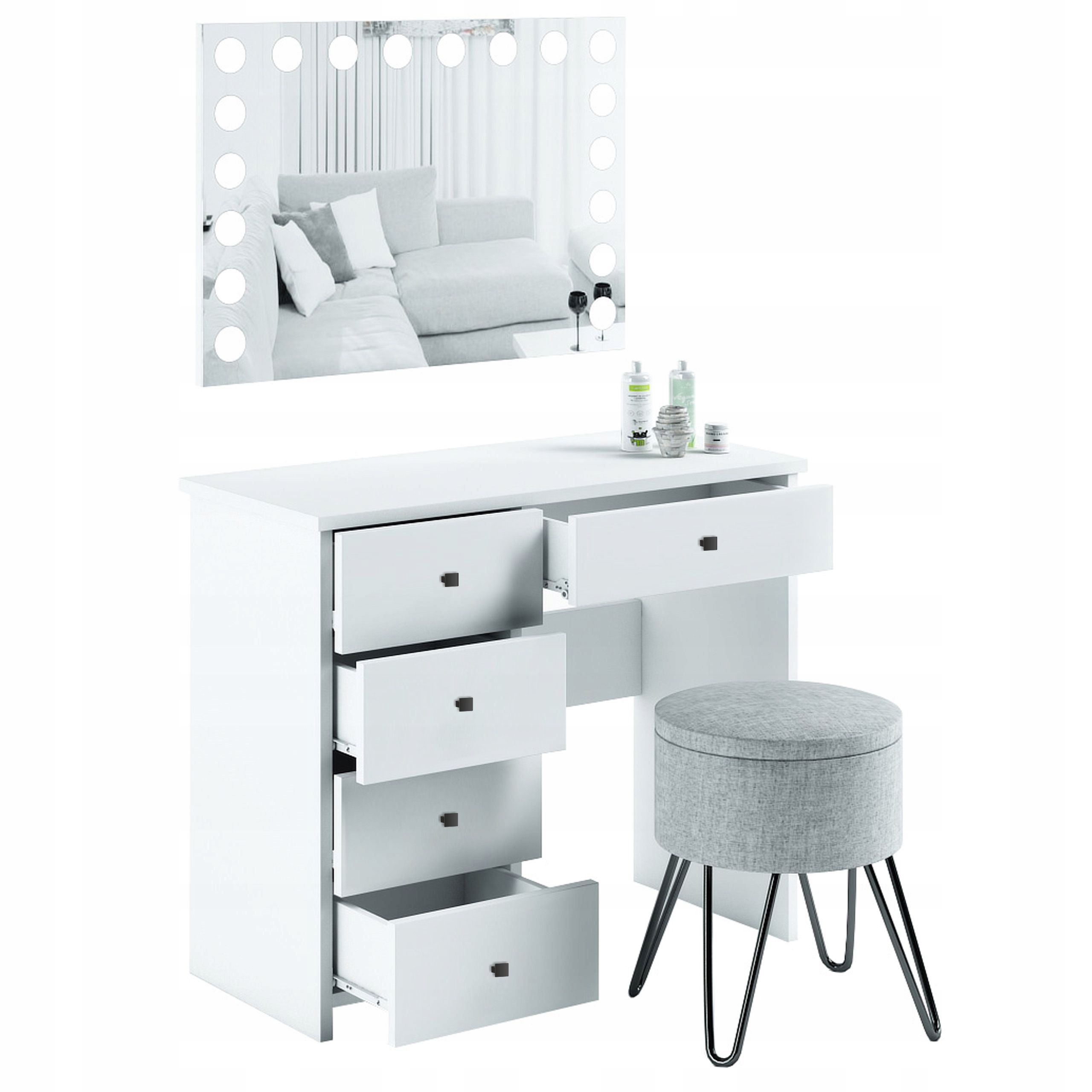 TOALETKA BIAŁA LUSTRO OŚWIETLENIE LED Wysokość mebla 141.8 cm