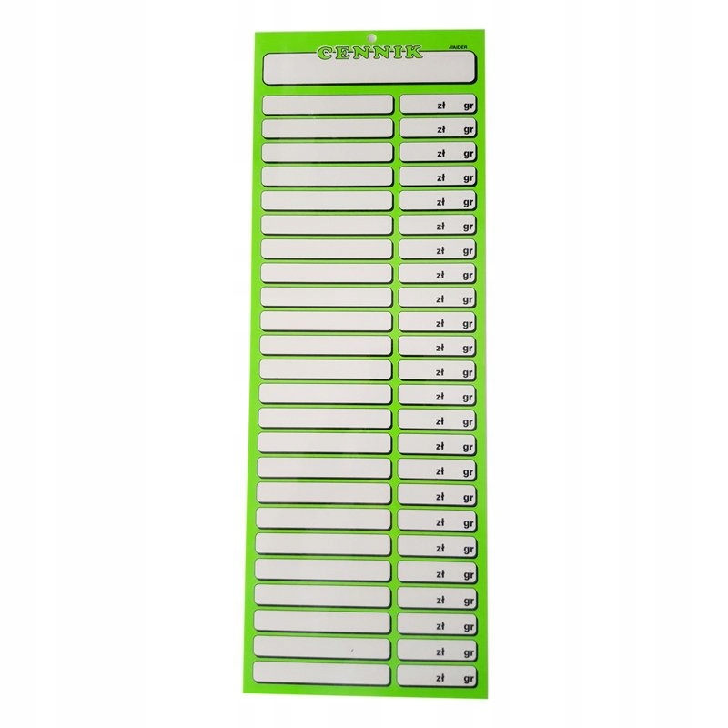 

Cennik laminowany cenówka 42x15cm 24 pozycji