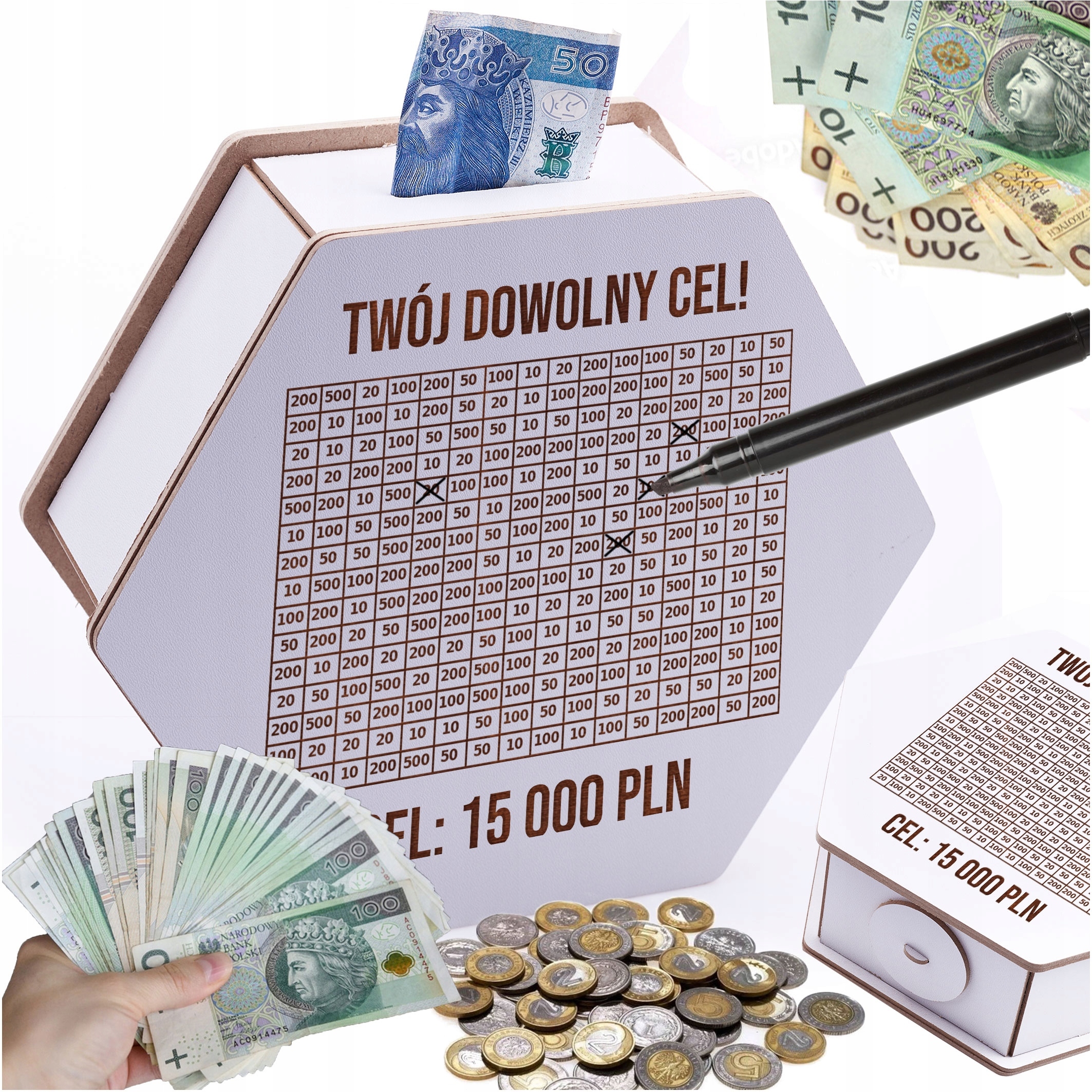 SKARBONKA WYKREŚLANA OSZCZĘDZANIE PREZENT WYKREŚLANKA PERSONALIZOWANA BIAŁA