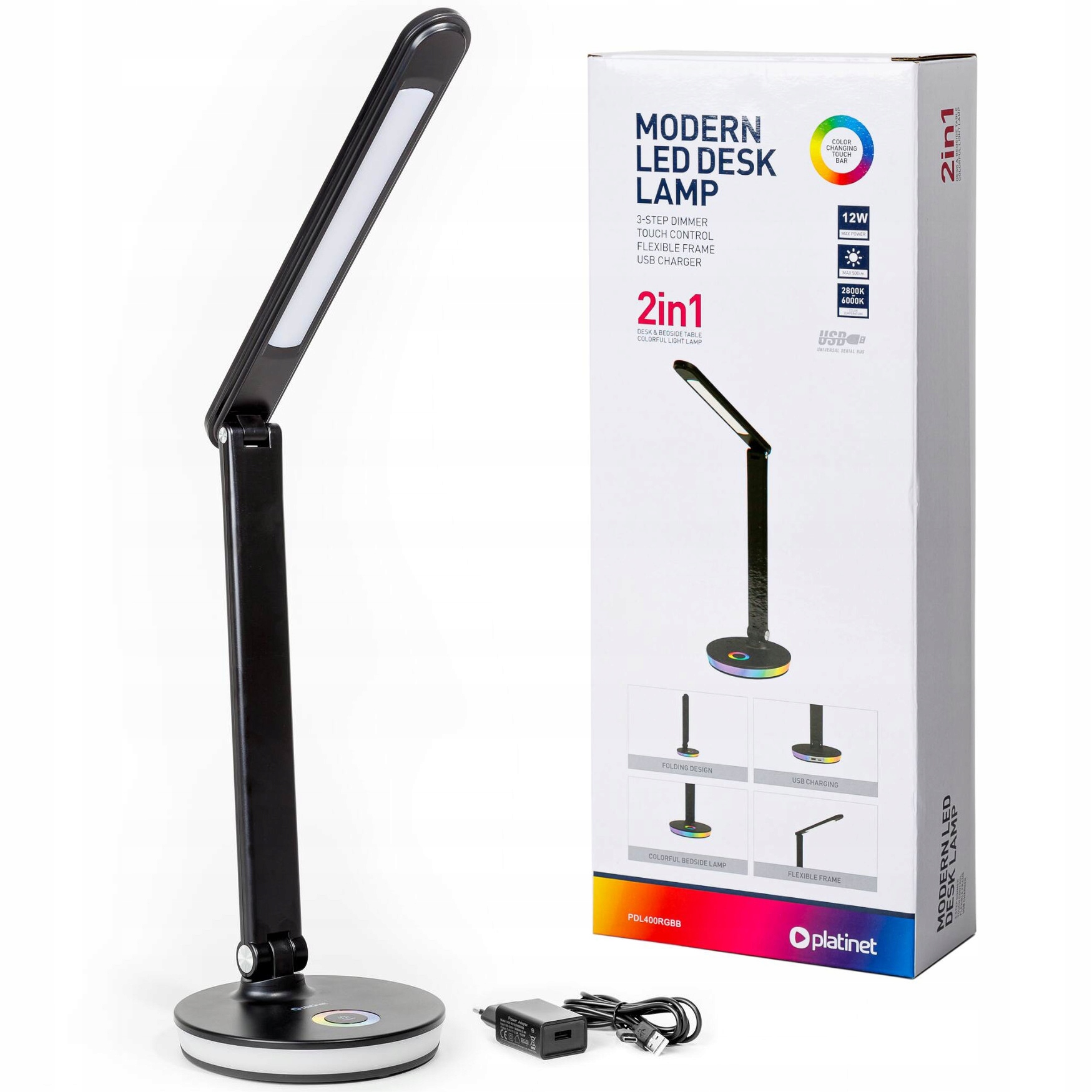 Platinet stolná Led lampa 12W stmievateľná, dotykové ovládanie, Usb port,…