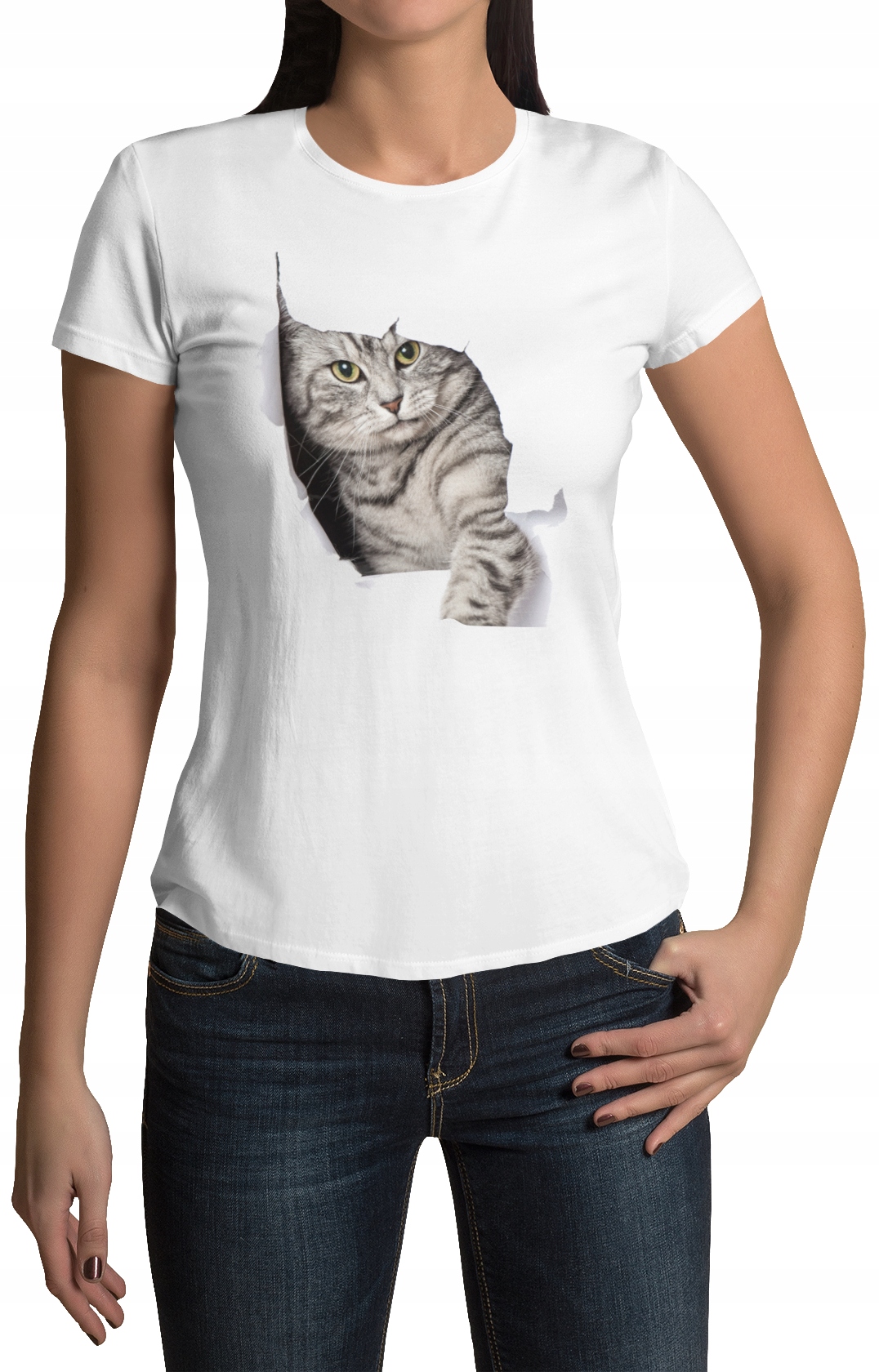 

Koszulka Damska T-shirt L Szary Kot - Wzory!!