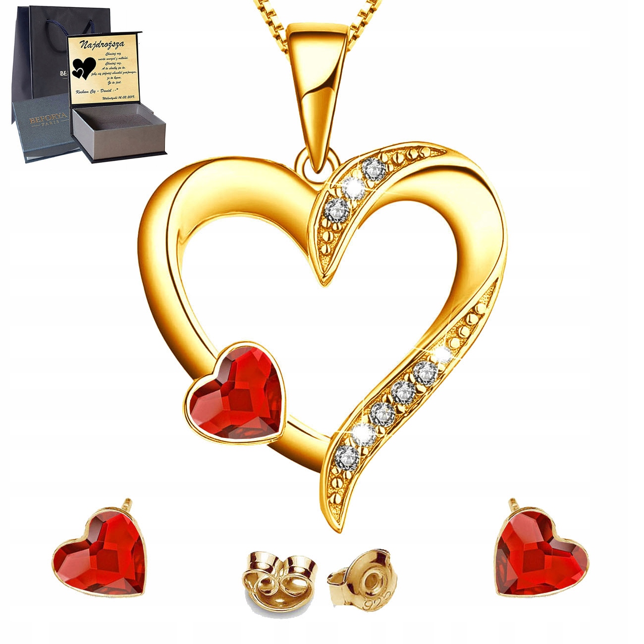 Pozlacený komplet šperků Stříbro 925 Sada jako Dárek pro manželku Gravírování