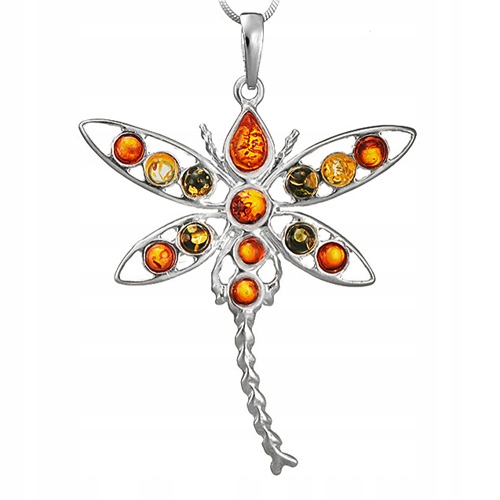 Stříbrný Přívěsek vážka barevný s přírodním Jantarem stříbro 925 Originální