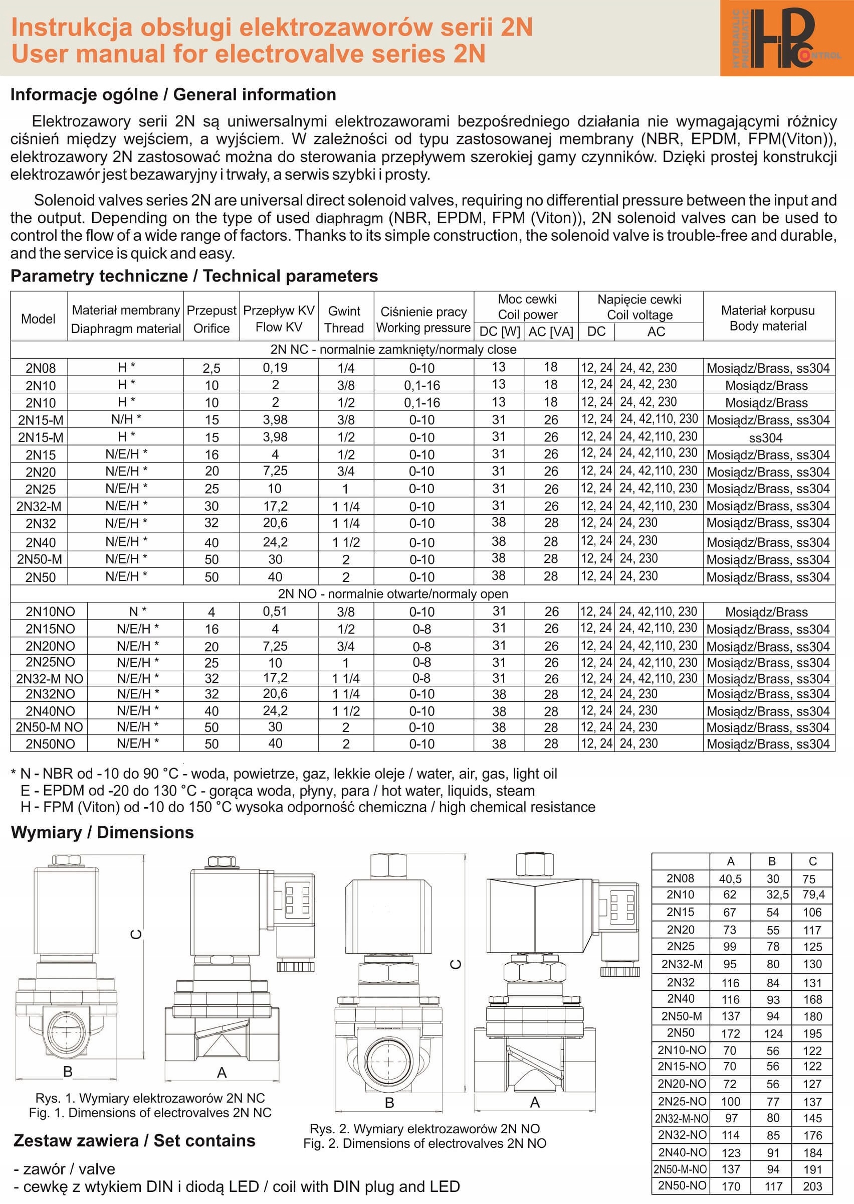 Elektrozawór 2N08 Viton 1/4 cala 230V lub 24V ,12V Marka hpControl