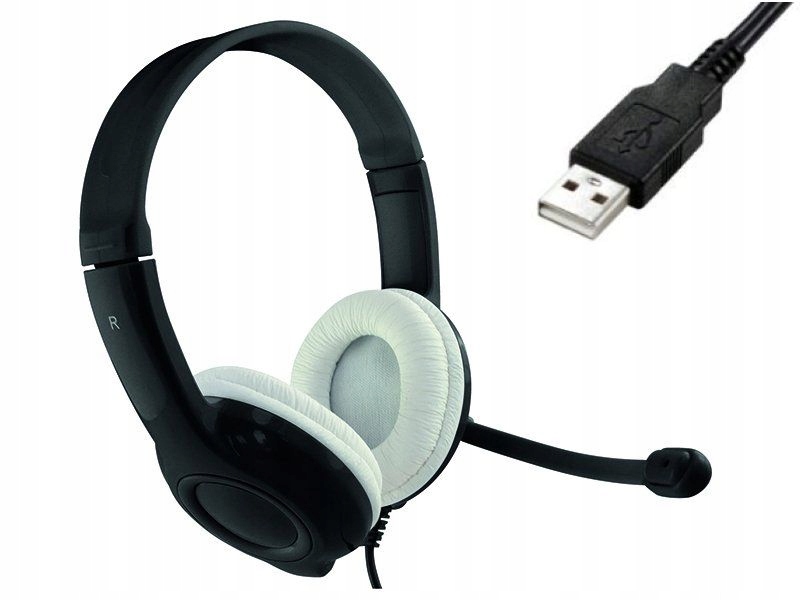 SŁUCHAWKI Z MIKROFONEM DO LAPTOPA KOMPUTERA NA USB Mikrofon tak