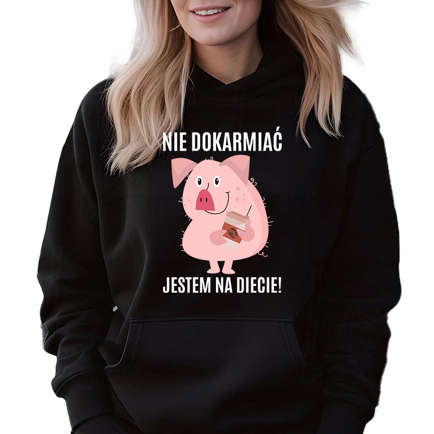 Mikina Černá S Kapucí Na Dárek Nedokrmovat Dieta Prasátko M