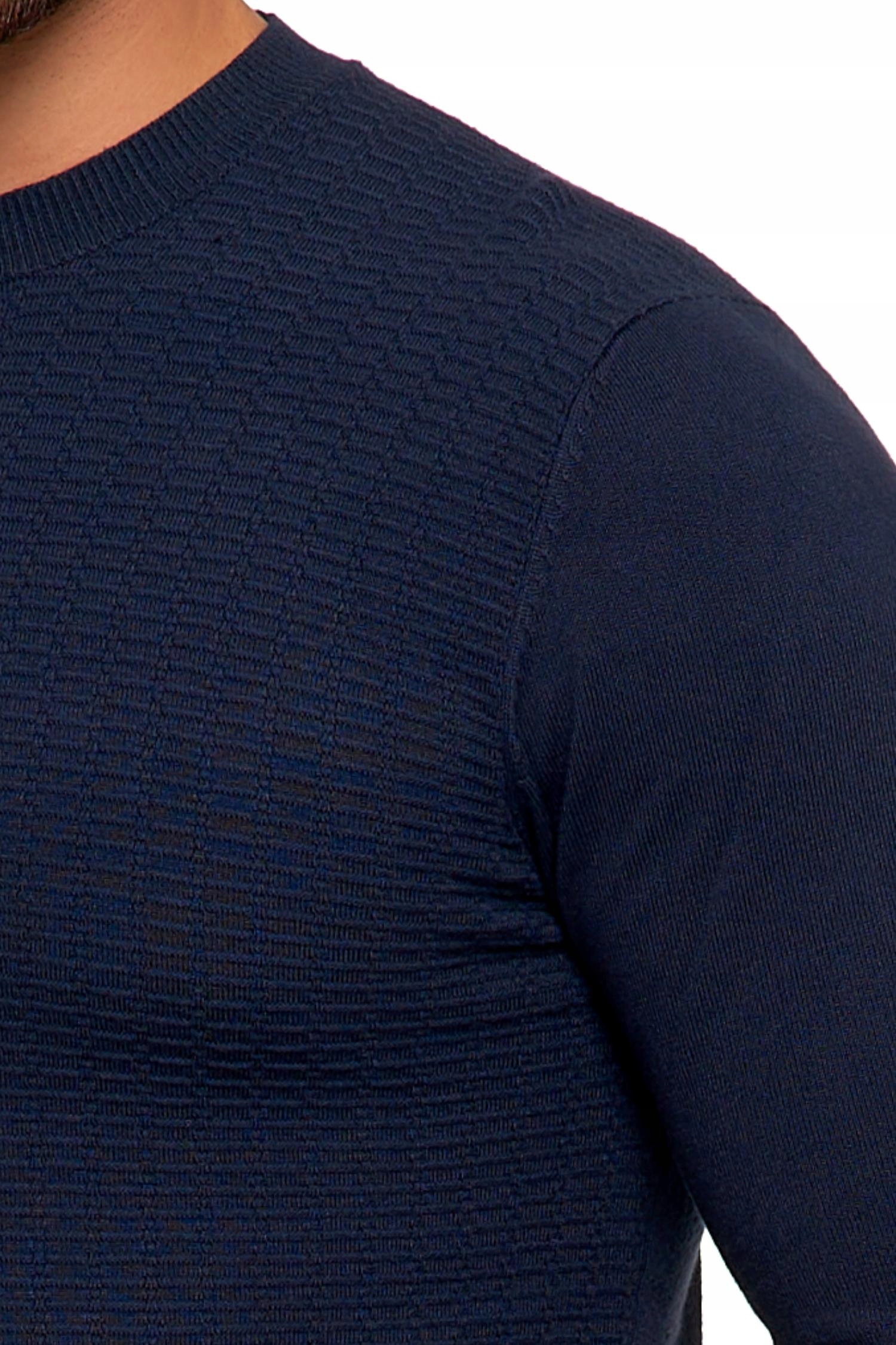 Sweter Męski Elegancki Modny Okrągły Dekolt Klasyczny Wiskoza MORAJ - L Odcień granatowy