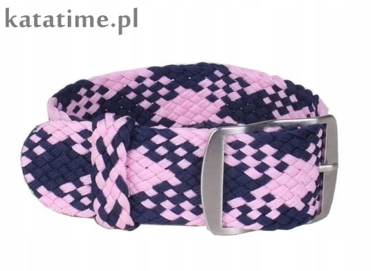 Pasek do zegarka jednoczęściowy nylonowy 22 mm PERLON czarno-różowy SUPER!
