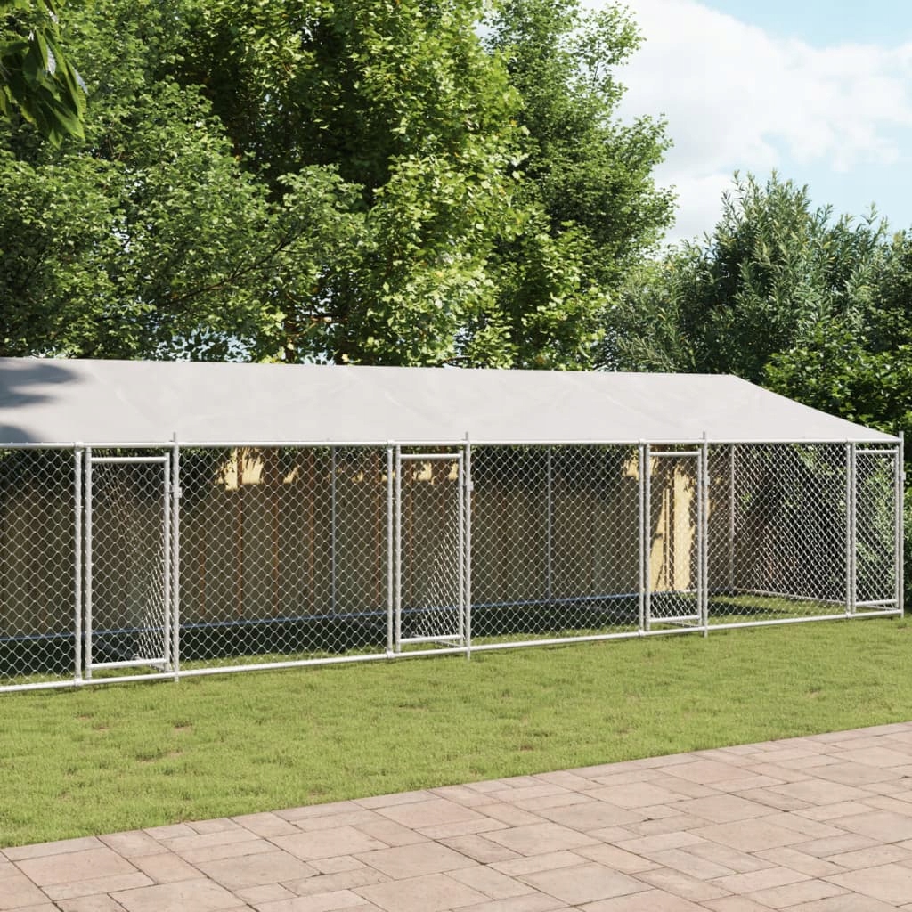 Fionshop 262923386 Klec pro psy se střechou a dvířky šedá 12x2x2m pozinko