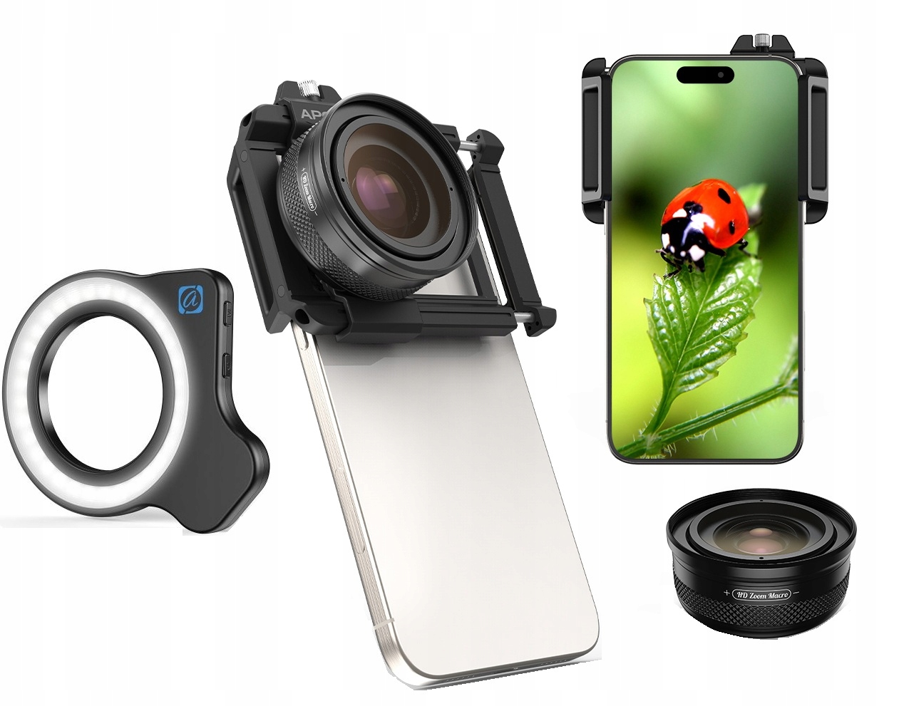 Obiektyw do Telefonu Soczewka Zoom 10–20x Makro Lampa Ring Led Macro Apexel