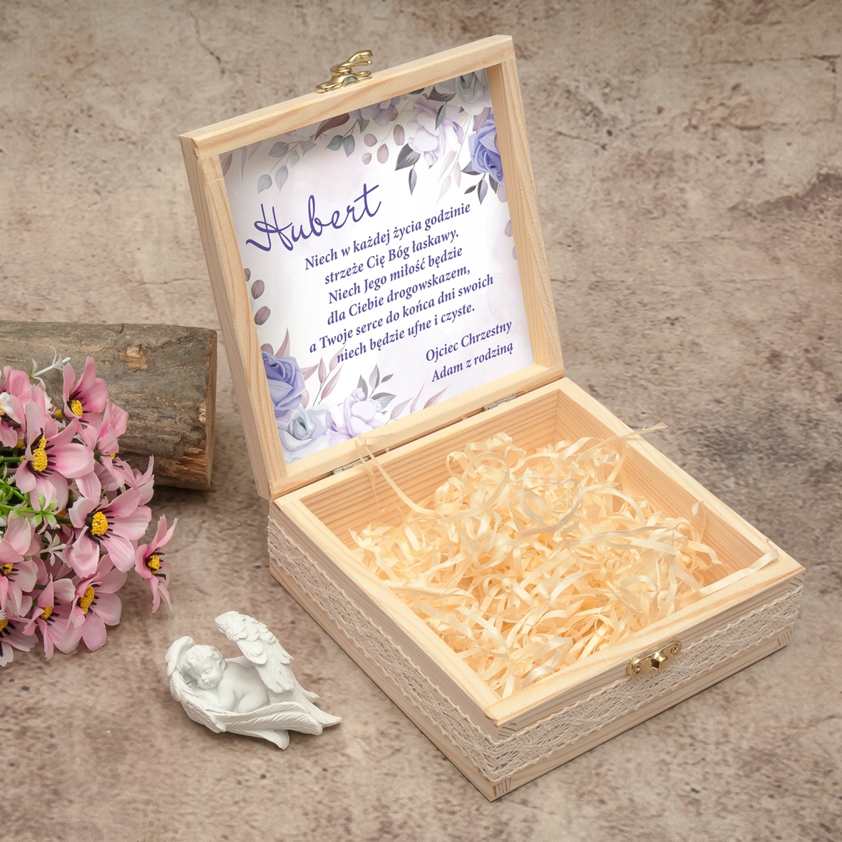 pudełko + aniołek PAMIĄTKA CHRZTU grawer imię Producent inna