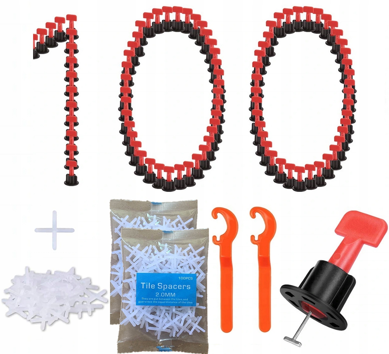 

100szt System Poziomowania Płytek Klipsy 2xKLUCZ