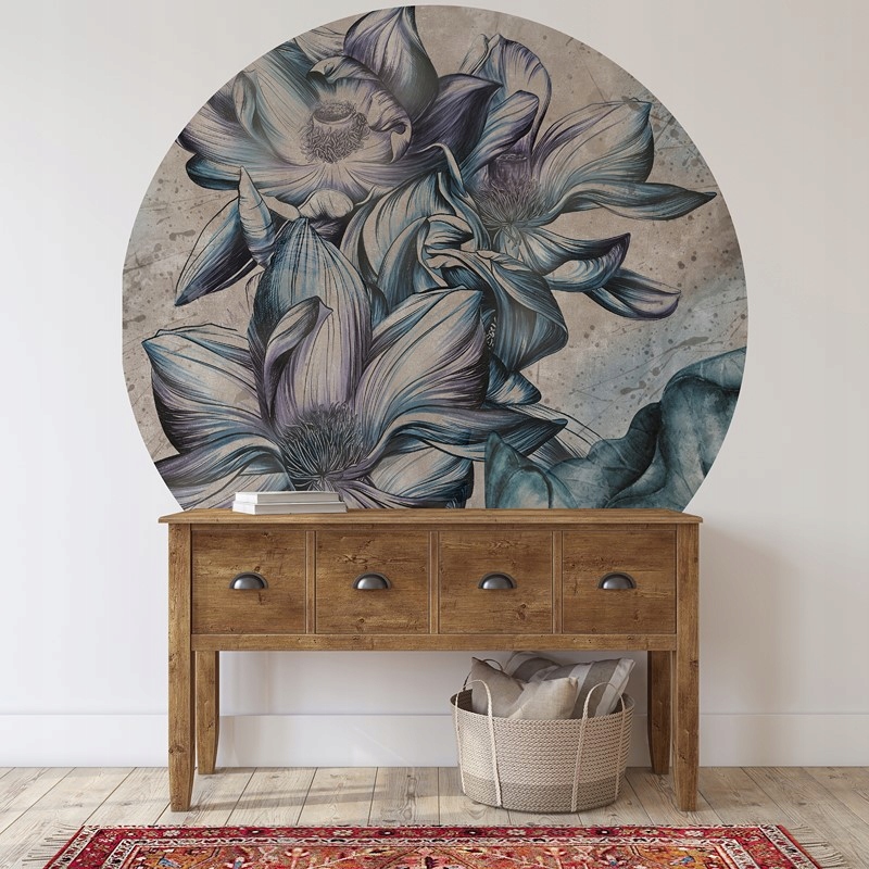 Fototapeta s modrými květy v kruhu 120 cm