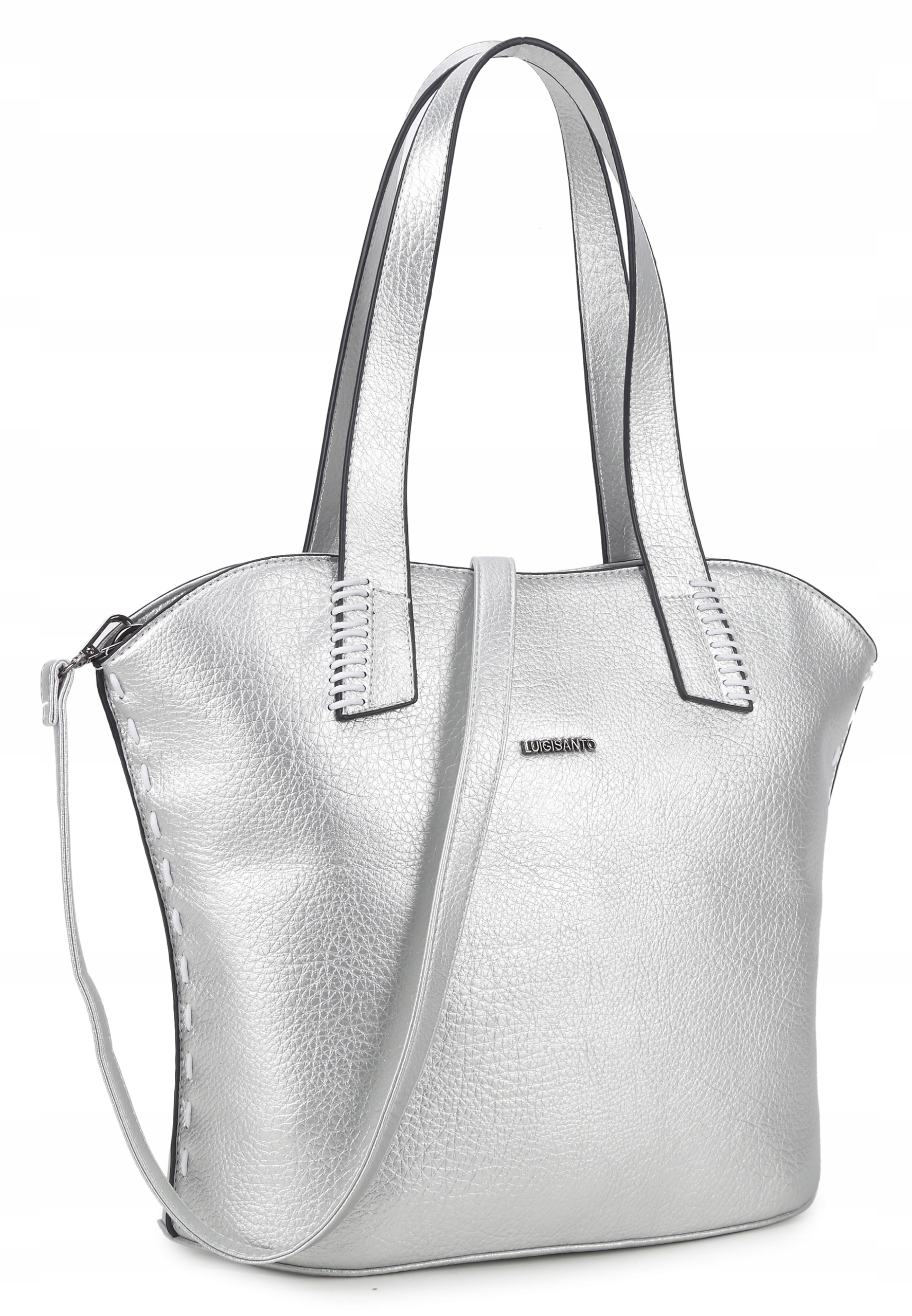 Duża srebrna torba damska A4 shopper ekoskóra