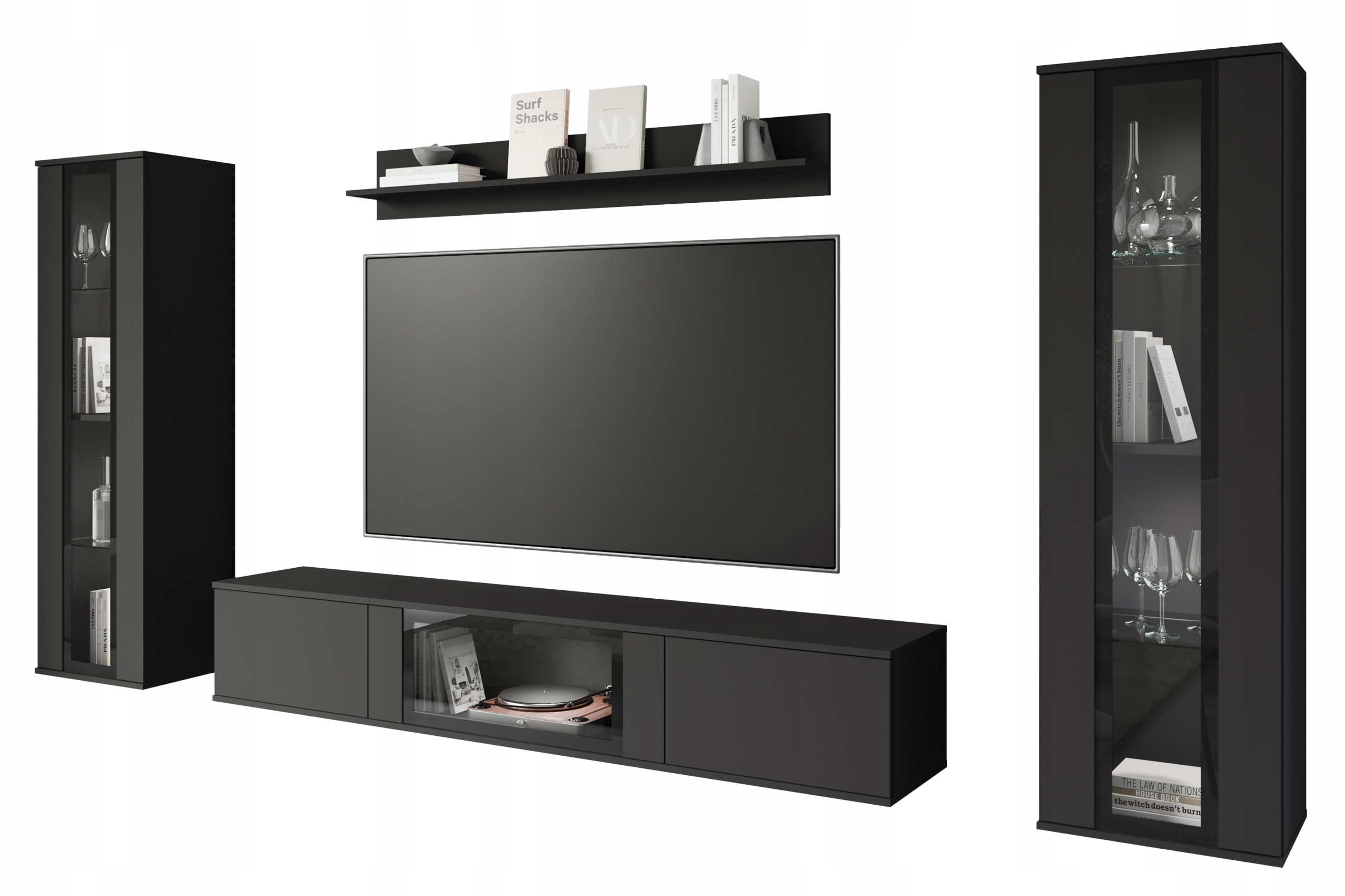 Moderní nábytková stěna Caro, sada nábytku do obývacího pokoje, Rtv 180 cm, vitrína