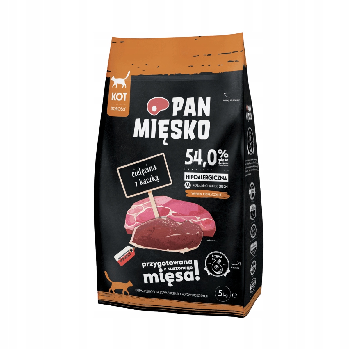 Pan Mięsko karma sucha dla kota Cielęcina z kaczką M 5kg