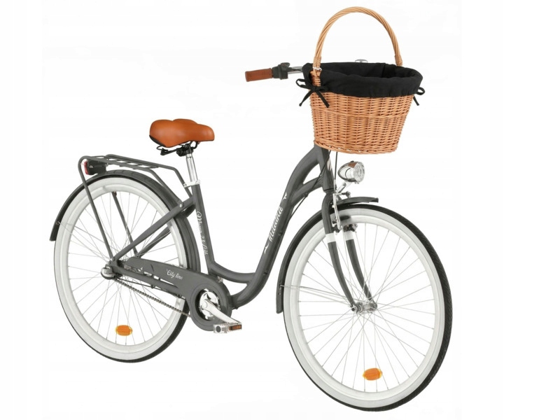 Rower miejski Indiana Moena 28cal damski Grafitowy Kosz wiklinowy Wkład