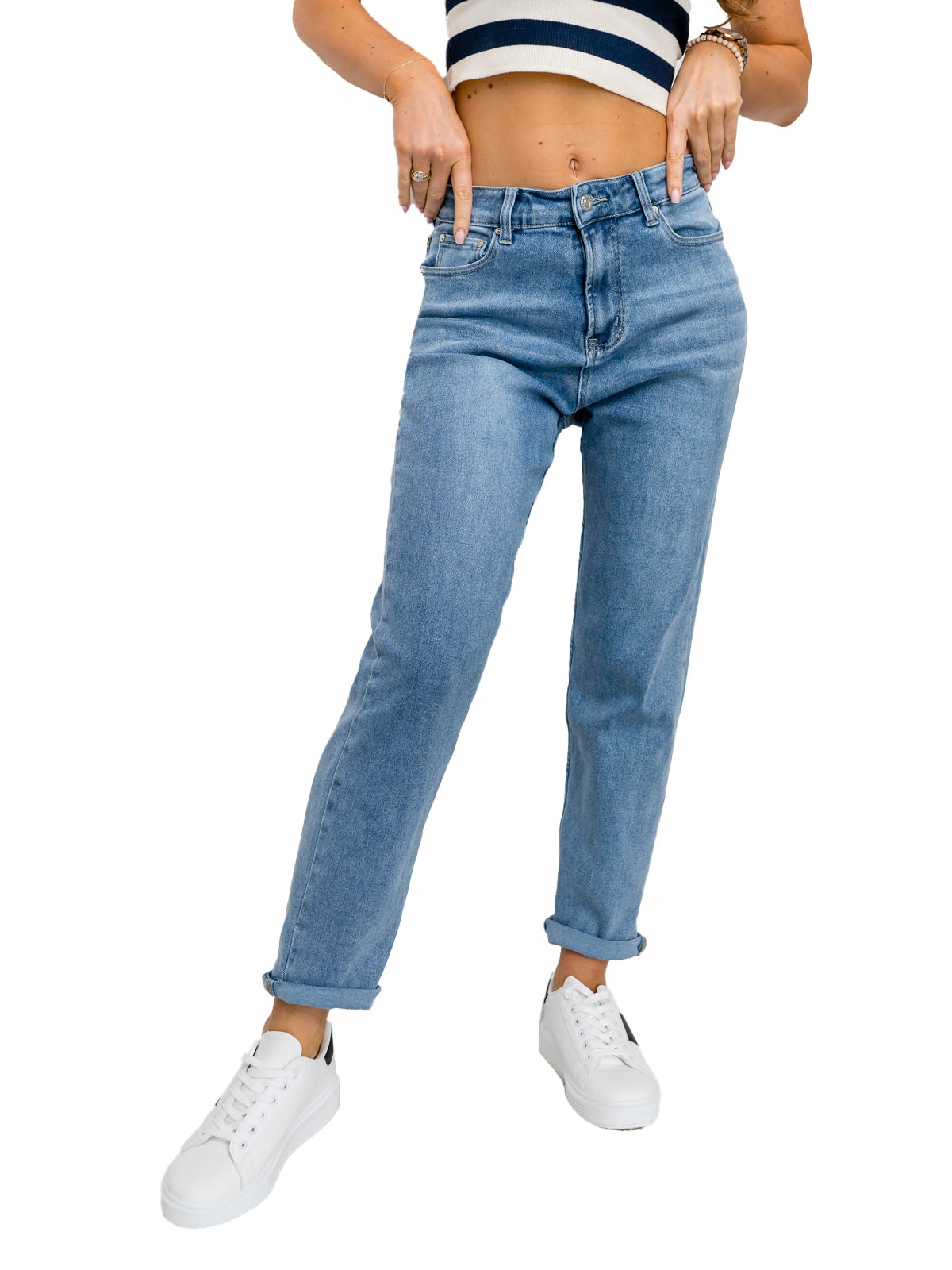 Dámské Džínové Kalhoty Mom Fit Modré DA67 Denley_m