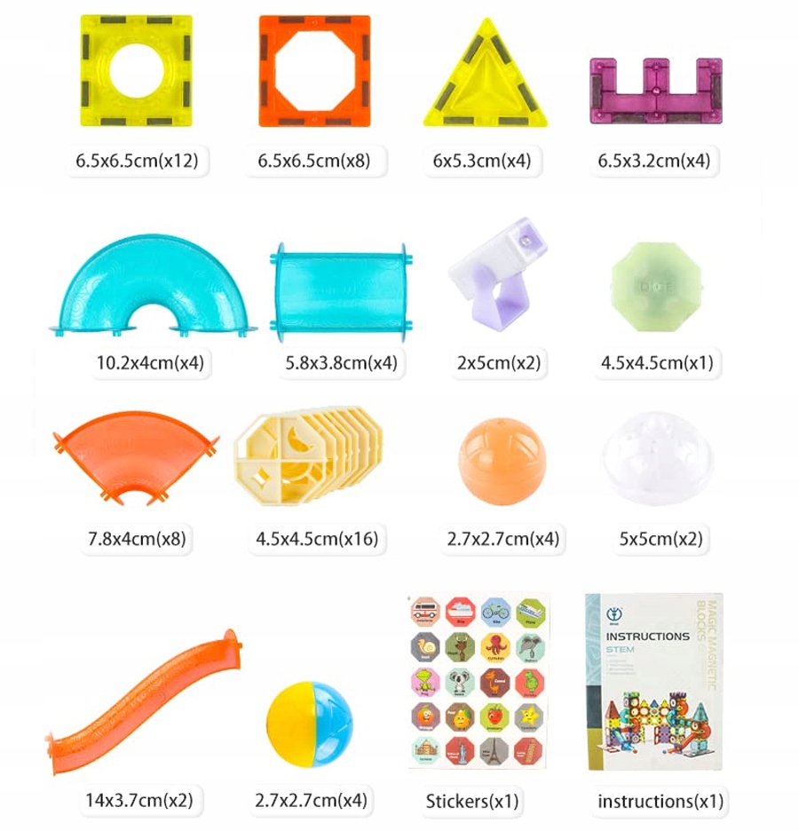 KOLOROWE Klocki Magnetyczne 3D KONSTRUKCYJNE MAGNETIC Tor Kulkowy Świecący Marka Stator