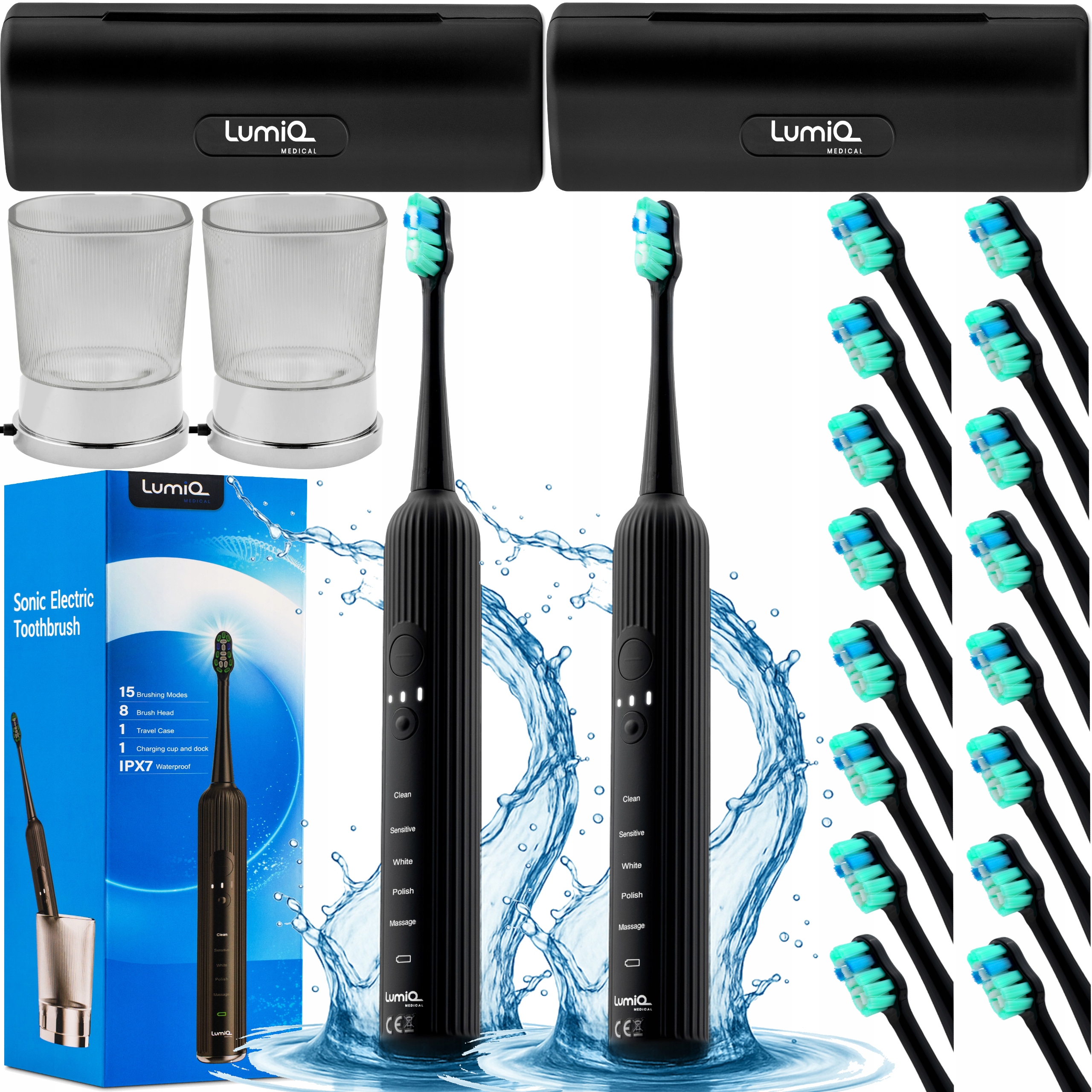 2x Szczoteczka Soniczna do Zębów Elektryczna Wybielająca Lumiq Medica Kubek