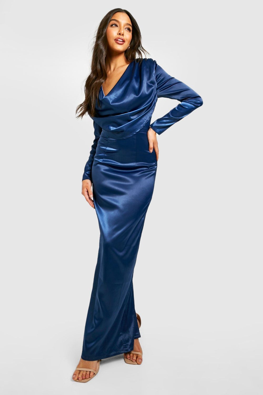 Šaty Syrena Maxi Tmavě Modrá S Splývavým Výstřihem Boohoo 3XL